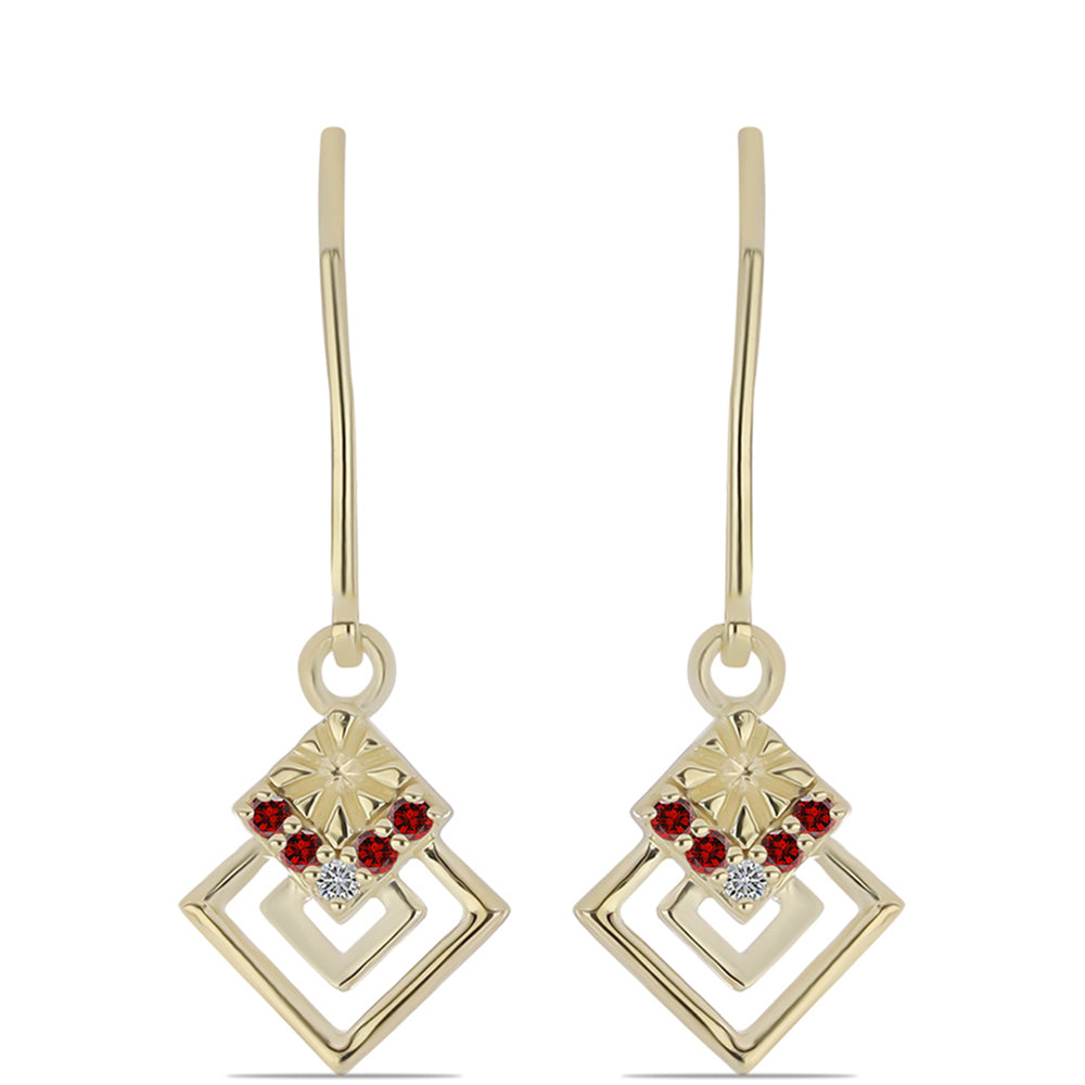Pendientes de Plata Bañada en Oro con Diamante Rojo y Diamante blanco 1 