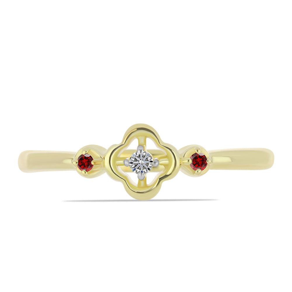 Anillo de Plata Bañada en Oro con Diamante Rojo y Diamante blanco 1 