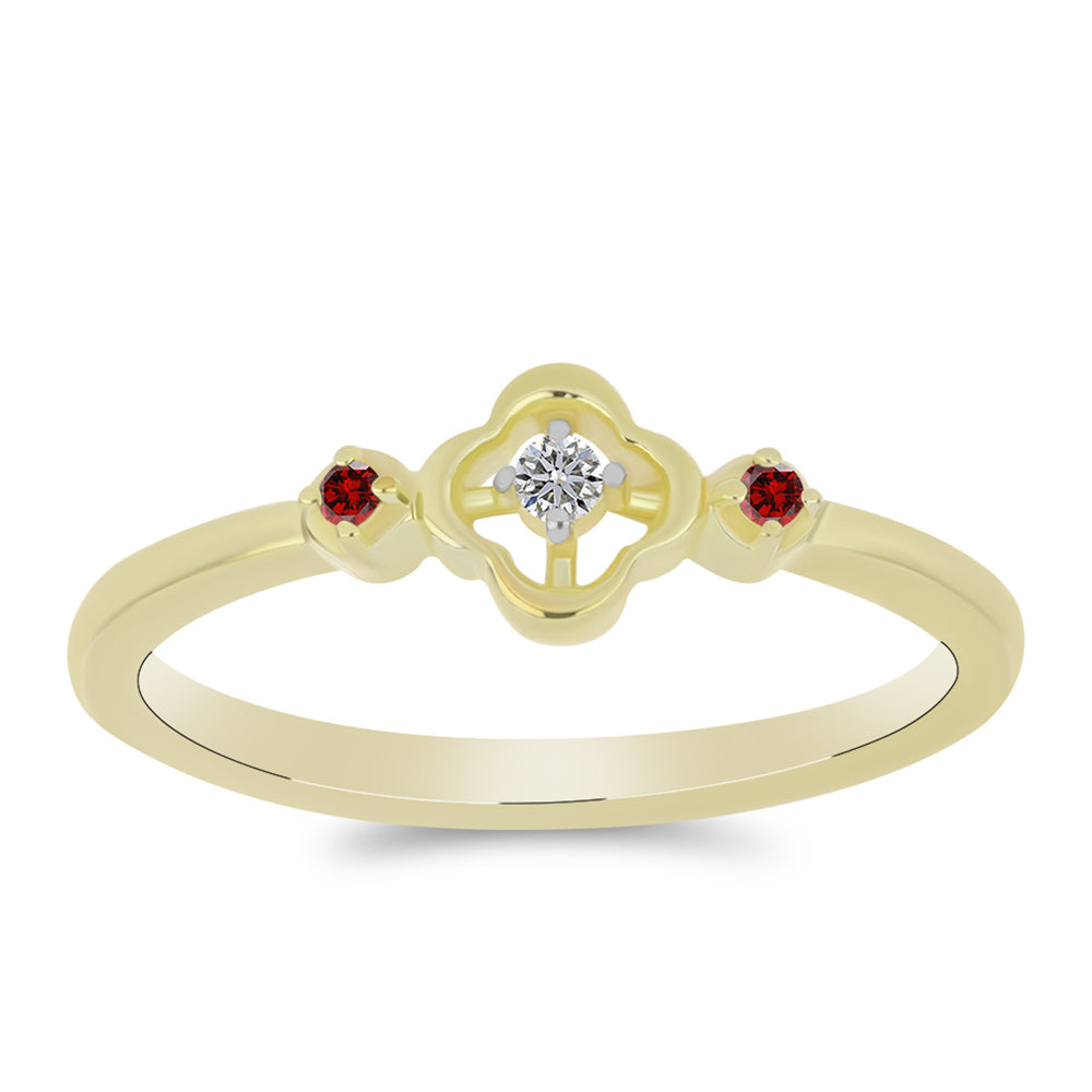 Anillo de Plata Bañada en Oro con Diamante Rojo y Diamante blanco 3 