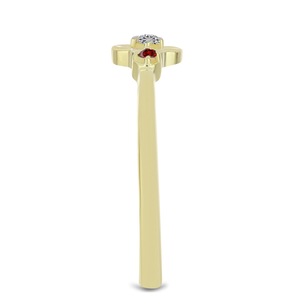 Anillo de Plata Bañada en Oro con Diamante Rojo y Diamante blanco