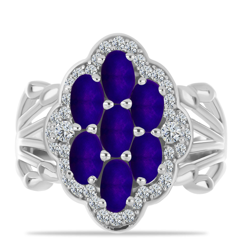 Anillo de Plata con Jade Púrpura y Topacio Blanco