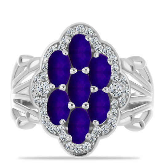 Anillo de Plata con Jade Púrpura y Topacio Blanco