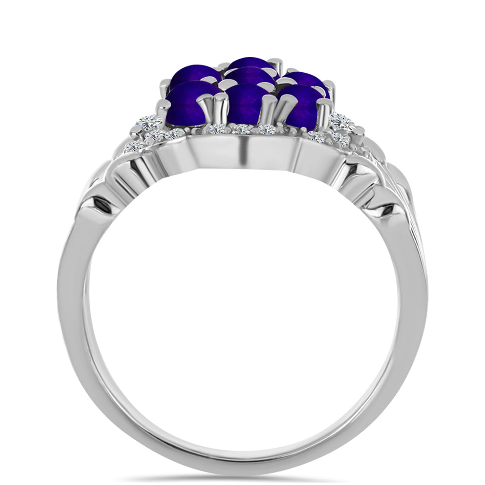 Anillo de Plata con Jade Púrpura y Topacio Blanco 2 