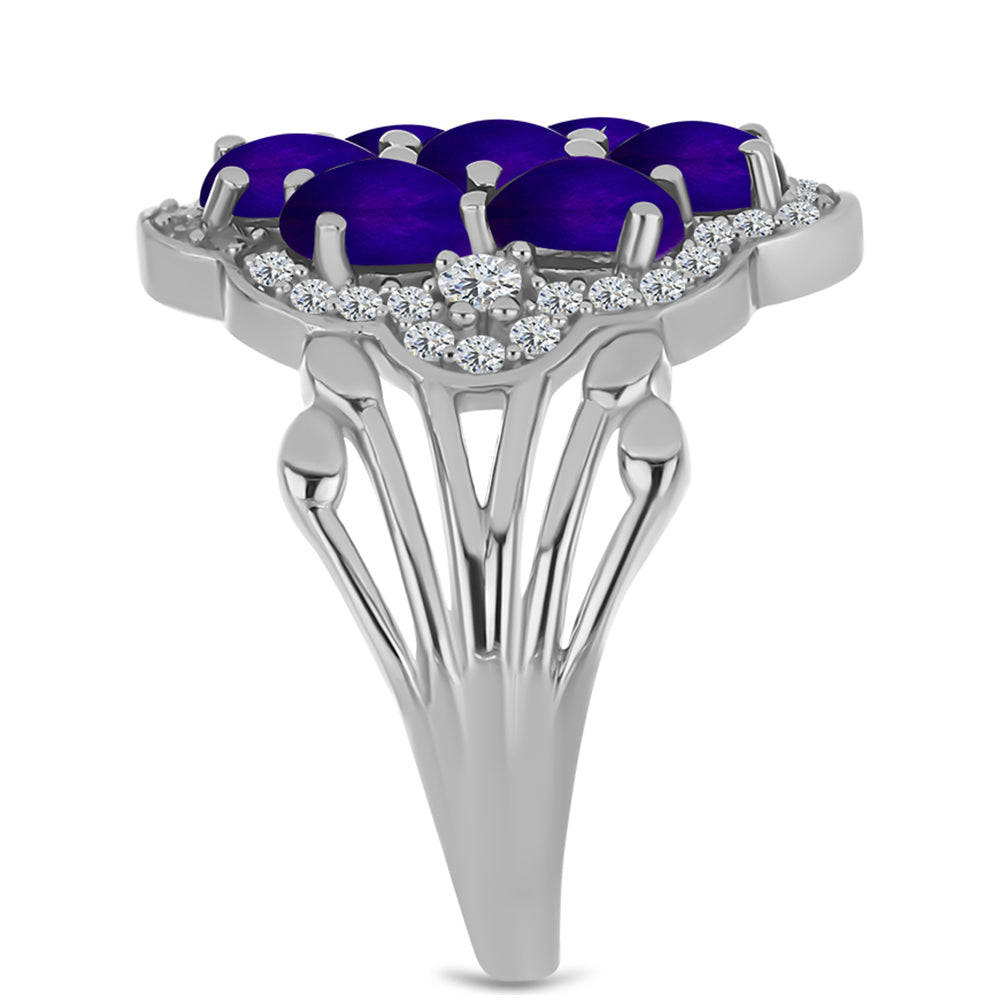 Anillo de Plata con Jade Púrpura y Topacio Blanco