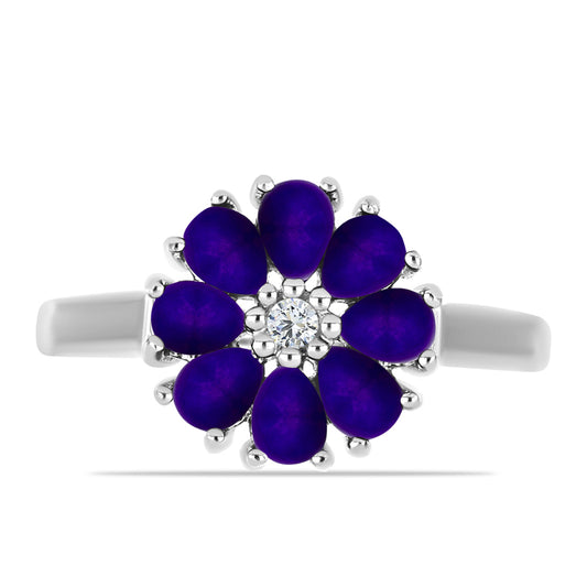 Anillo de Plata con Jade Púrpura y Topacio Blanco
