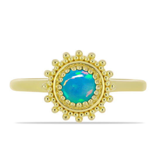 Anillo de Plata Bañada en Oro con Ópalo Azul Paraiba de Etiopía