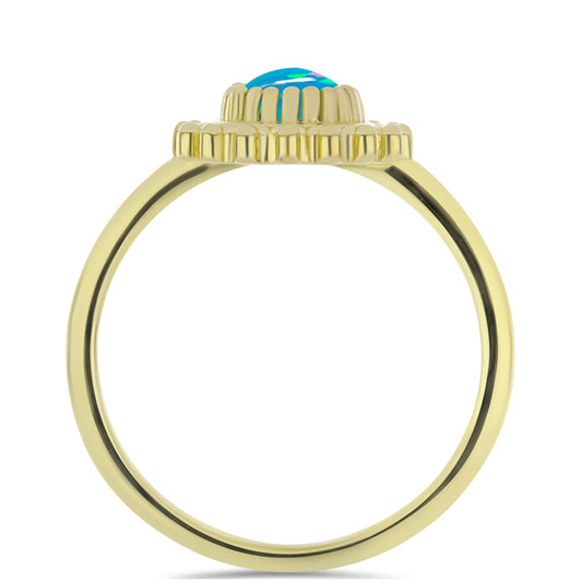 Anillo de Plata Bañada en Oro con Ópalo Azul Paraiba de Etiopía