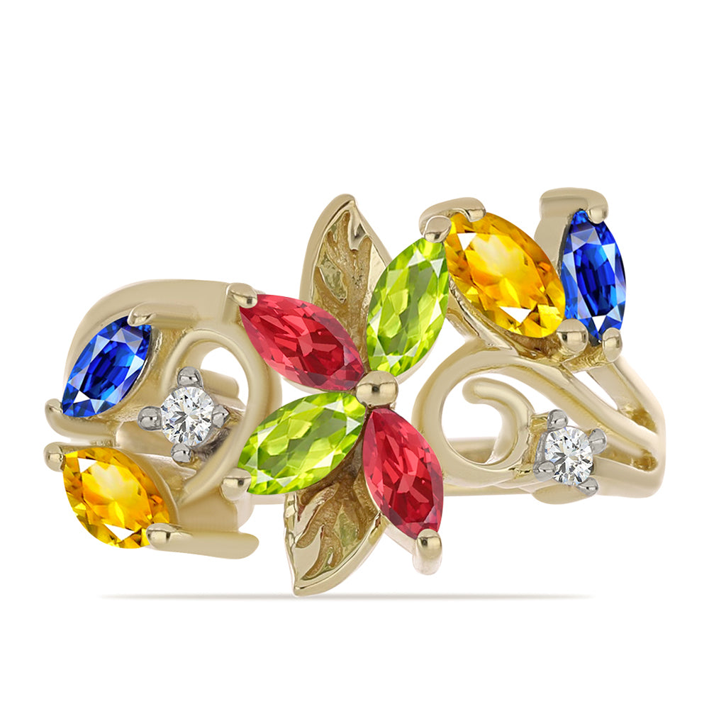 Anillo de Plata Bañada en Oro con Zafiro Arco Iris Rosebery y Topacio Blanco 1 