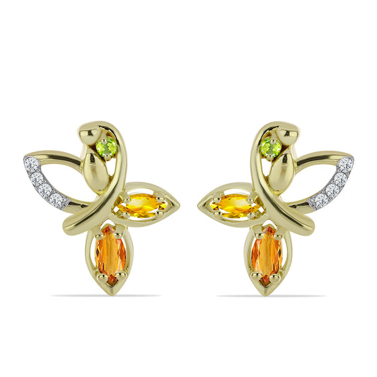 Pendientes de Plata Bañada en Oro con Zafiro Arco Iris Rosebery y Topacio Blanco