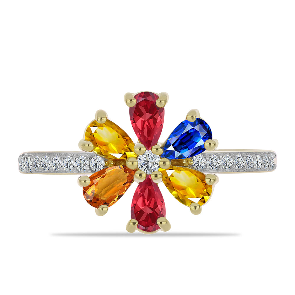Anillo de Plata Bañada en Oro con Zafiro Arco Iris Rosebery y Topacio Blanco