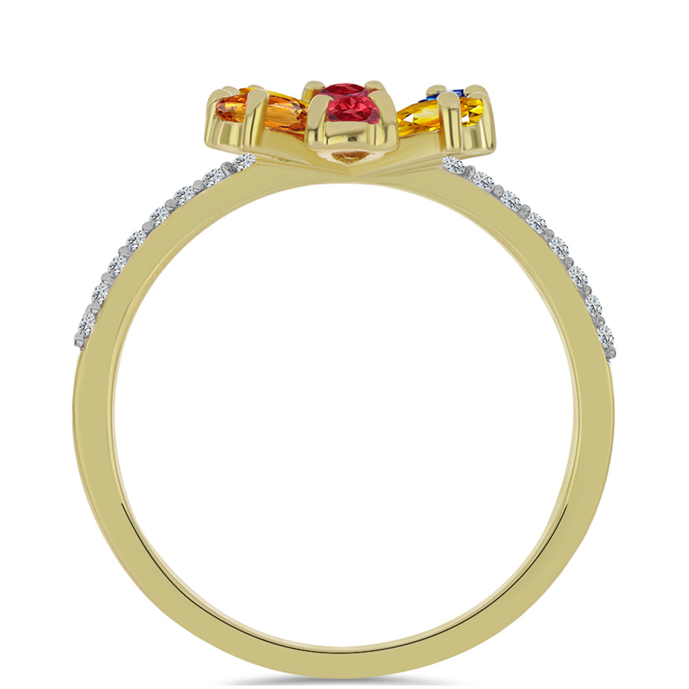 Anillo de Plata Bañada en Oro con Zafiro Arco Iris Rosebery y Topacio Blanco