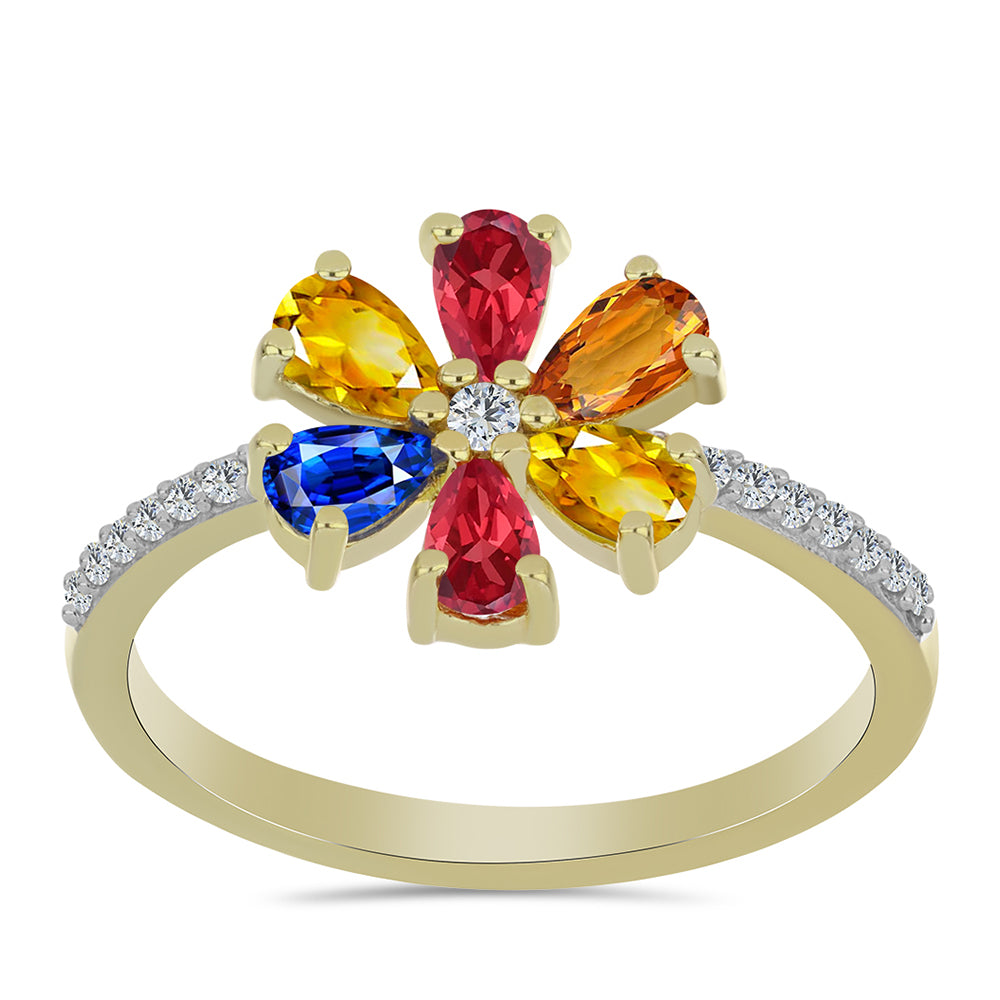 Anillo de Plata Bañada en Oro con Zafiro Arco Iris Rosebery y Topacio Blanco 3 