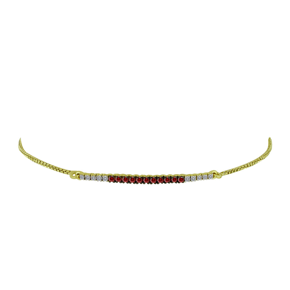 Pulsera de Plata Bañada en Oro con Diamante Rojo y Diamante blanco 2 