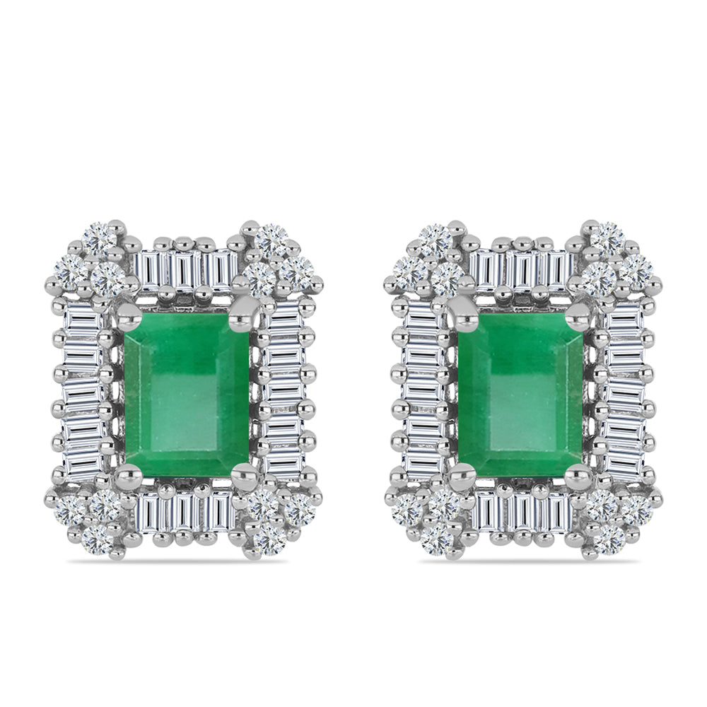 Pendientes de Plata con Esmeralda de Brasil y Zircón Blanco
