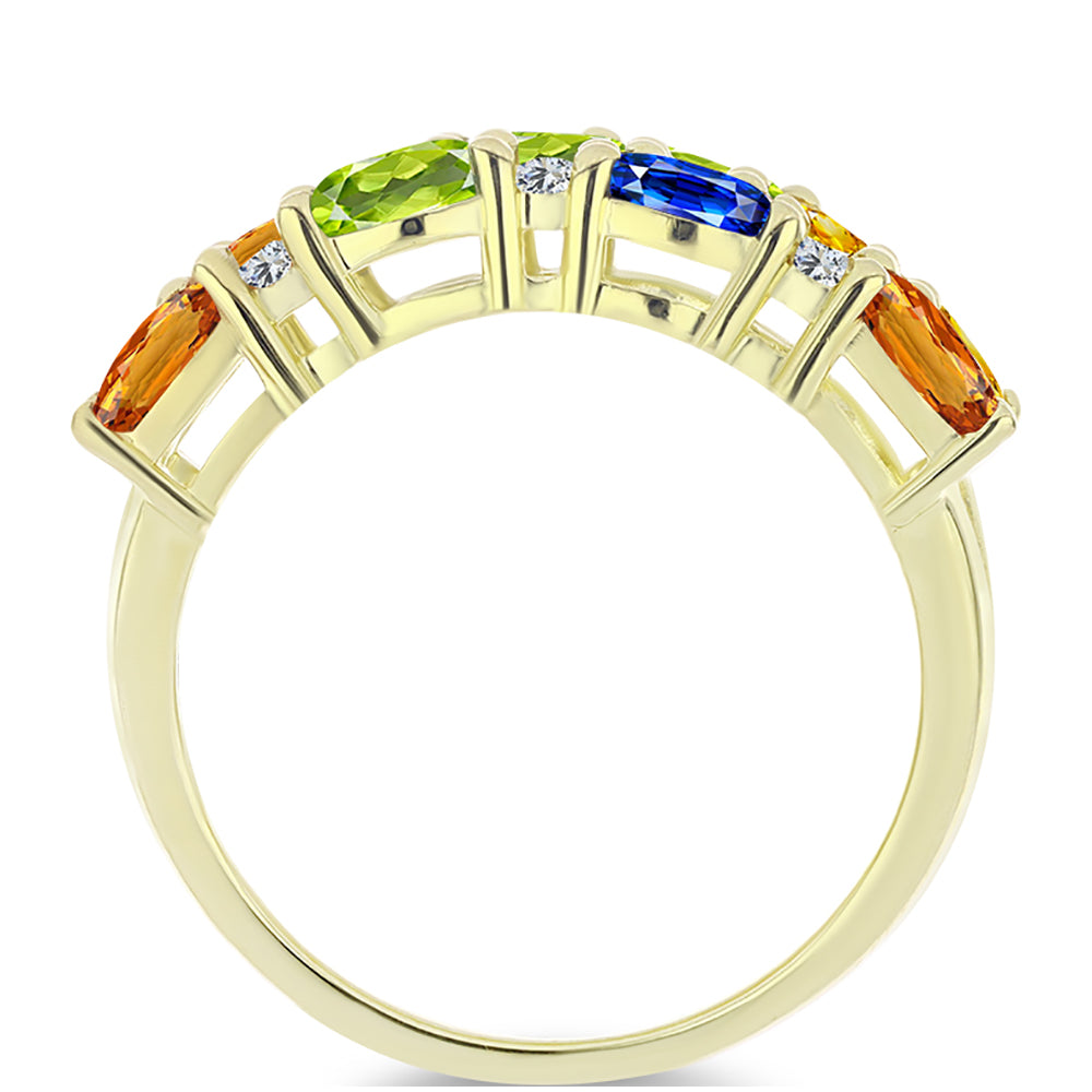 Anillo de Plata Bañada en Oro con Zafiro Arco Iris Rosebery y Topacio Blanco 2 