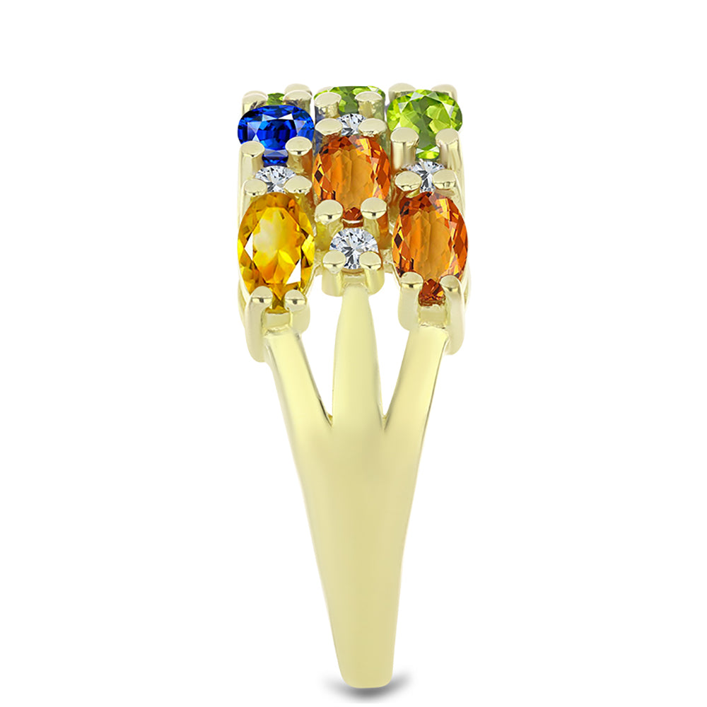 Anillo de Plata Bañada en Oro con Zafiro Arco Iris Rosebery y Topacio Blanco