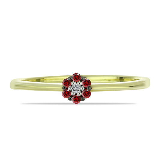 Anillo de Plata Bañada en Oro con Diamante Rojo y Diamante blanco
