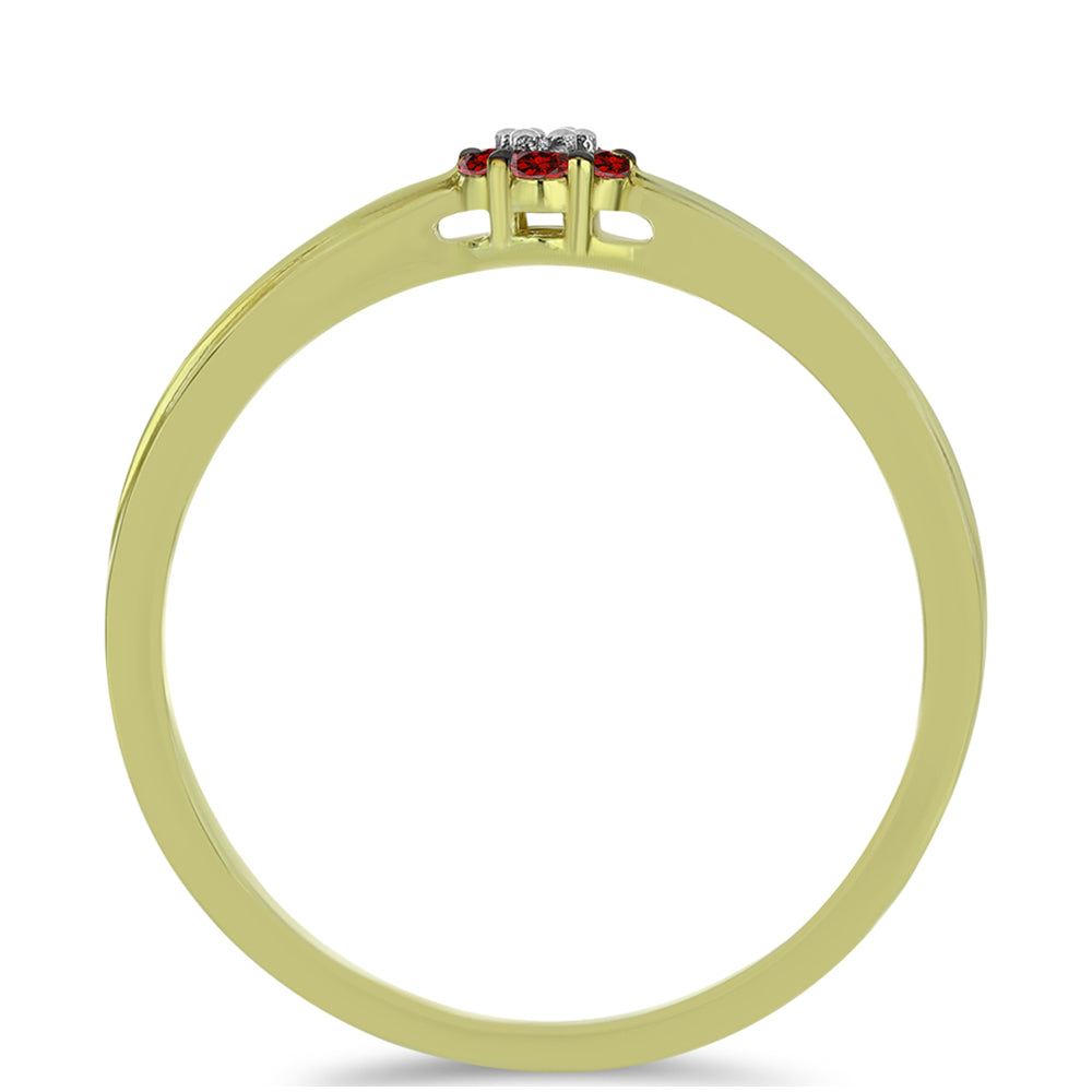 Anillo de Plata Bañada en Oro con Diamante Rojo y Diamante blanco 2 