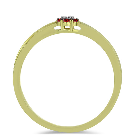 Anillo de Plata Bañada en Oro con Diamante Rojo y Diamante blanco