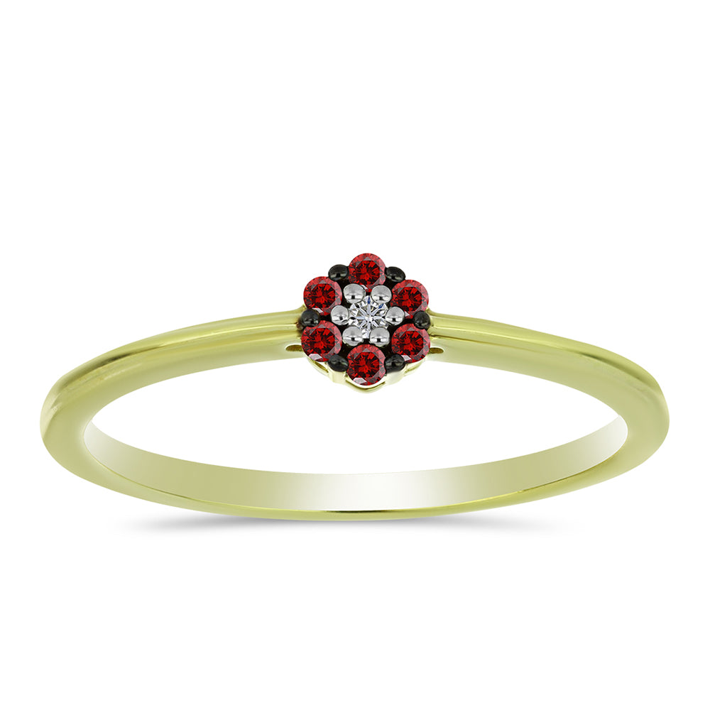 Anillo de Plata Bañada en Oro con Diamante Rojo y Diamante blanco 3 