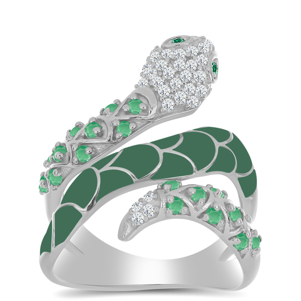 Anillo de Plata con Esmeralda de Brasil y Topacio Blanco