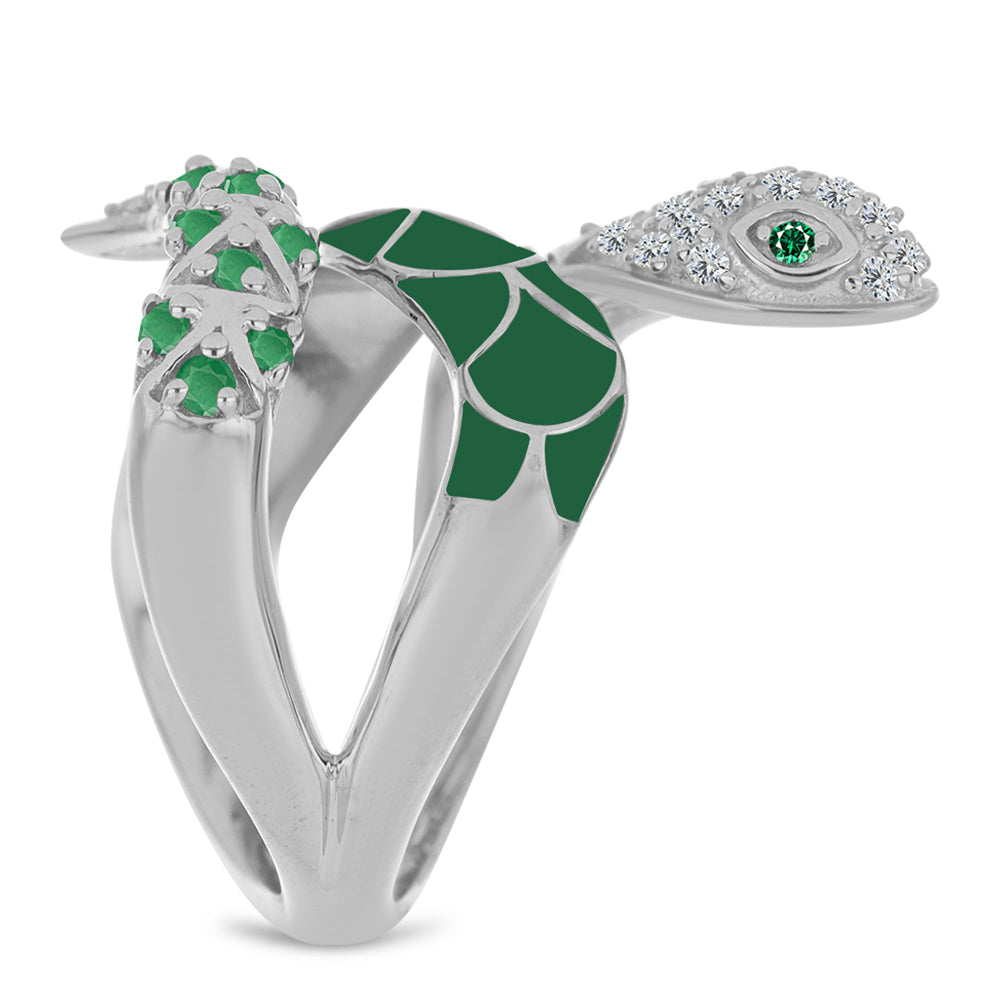 Anillo de Plata con Esmeralda de Brasil y Topacio Blanco 4 