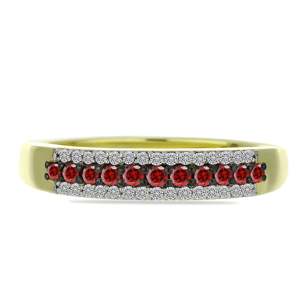 Anillo de Plata Bañada en Oro con Diamante Rojo y Diamante blanco 2 