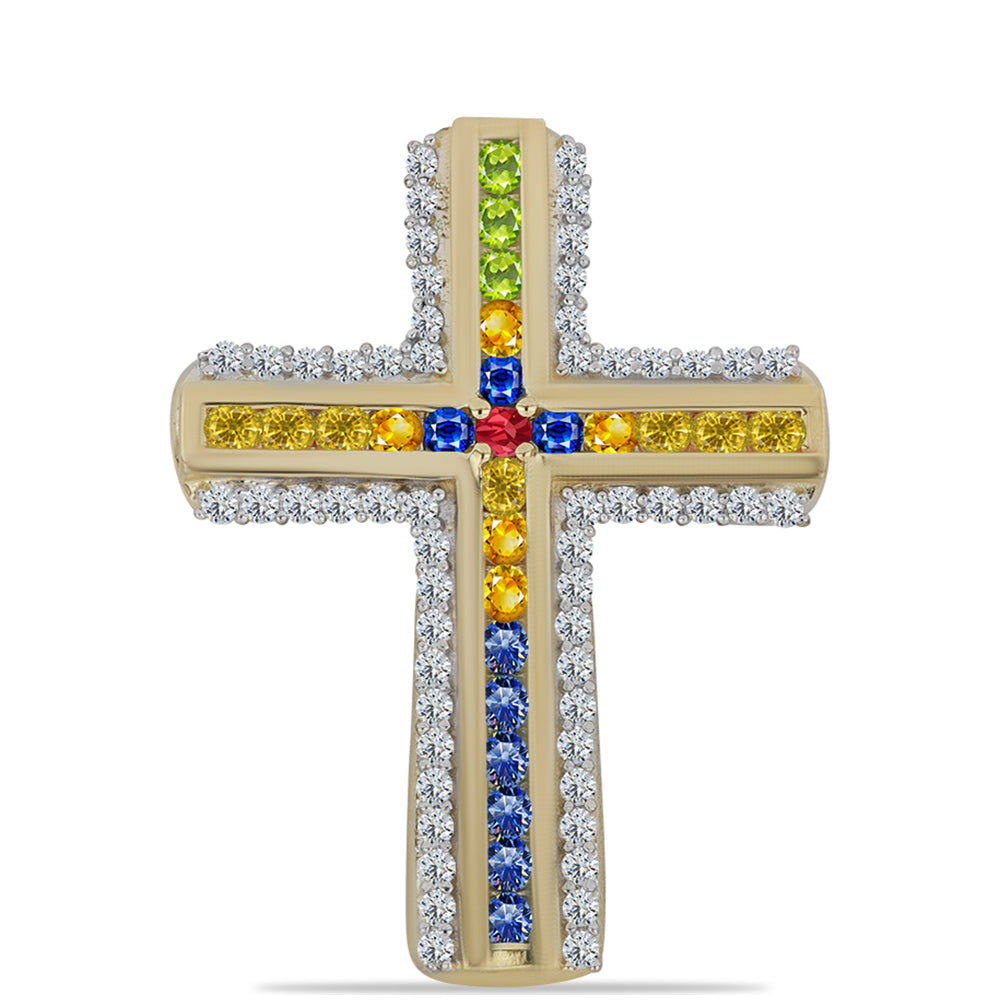 Cruz Colgante de Plata Bañada en Oro con Zafiro Arco Iris Rosebery y Topacio Blanco 1 