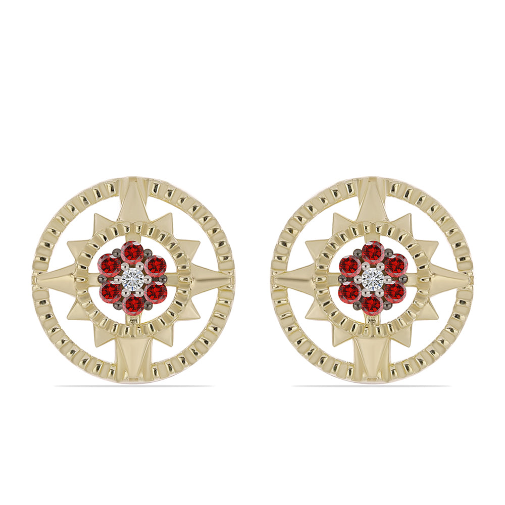 Pendientes de Plata Bañada en Oro con Diamante Rojo y Diamante blanco 1 