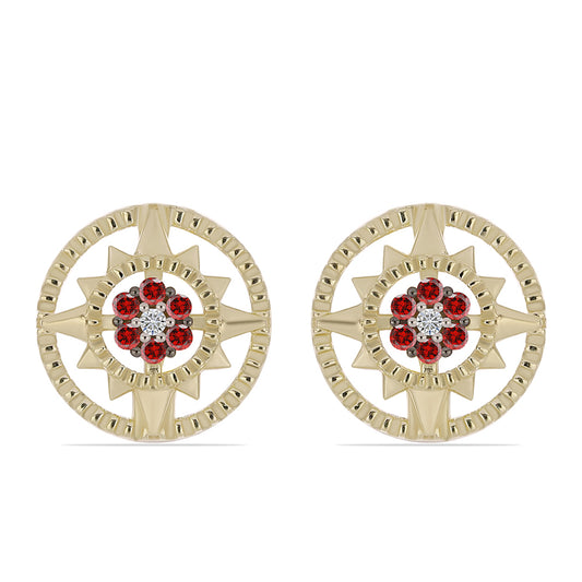 Pendientes de Plata Bañada en Oro con Diamante Rojo y Diamante blanco