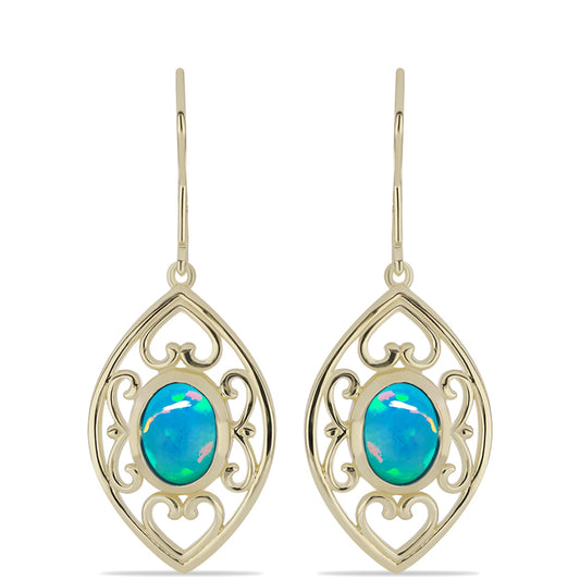 Pendientes de Plata Bañada en Oro con Ópalo Azul Paraiba de Etiopía