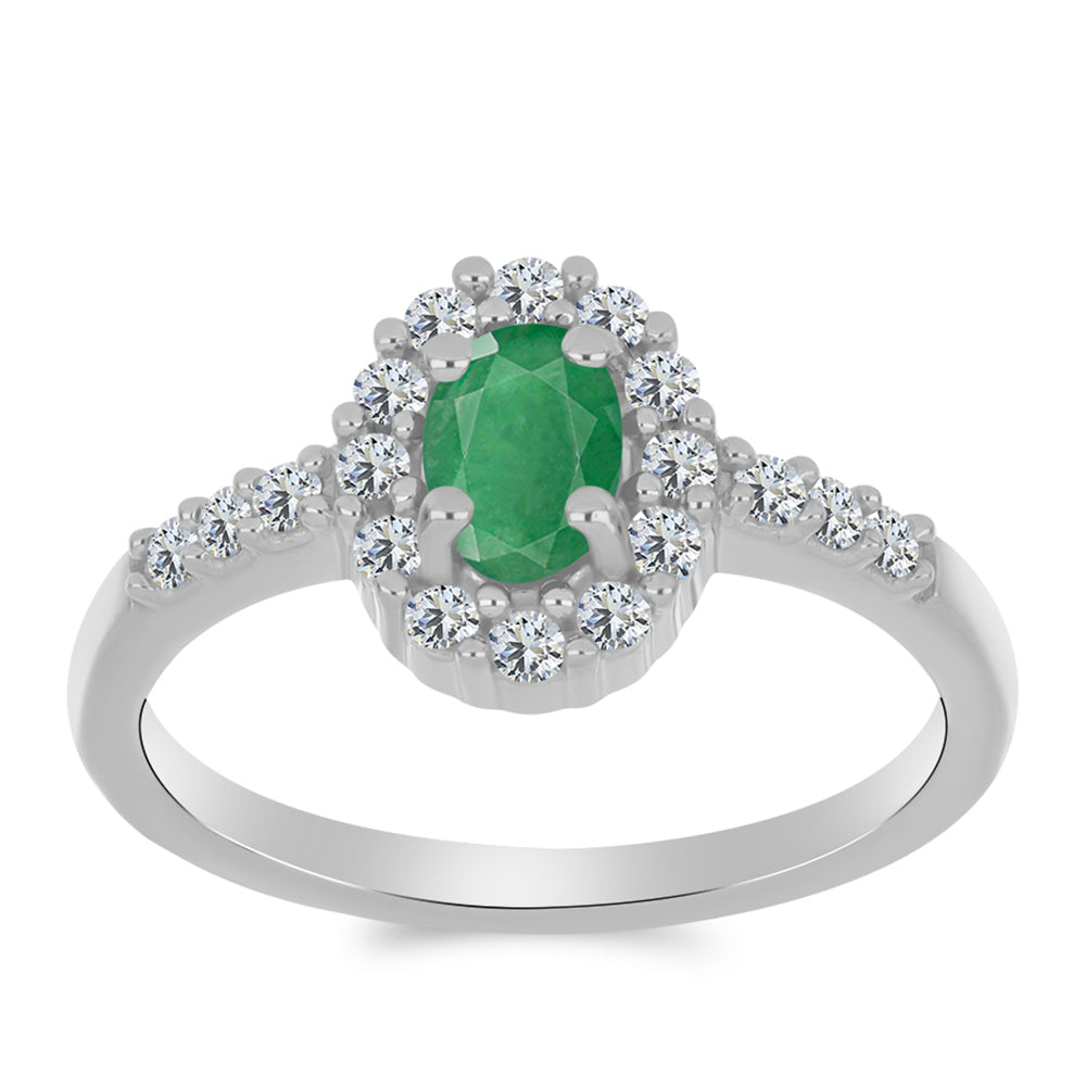 Anillo de Plata con Esmeralda de Brasil y Topacio Blanco 3 