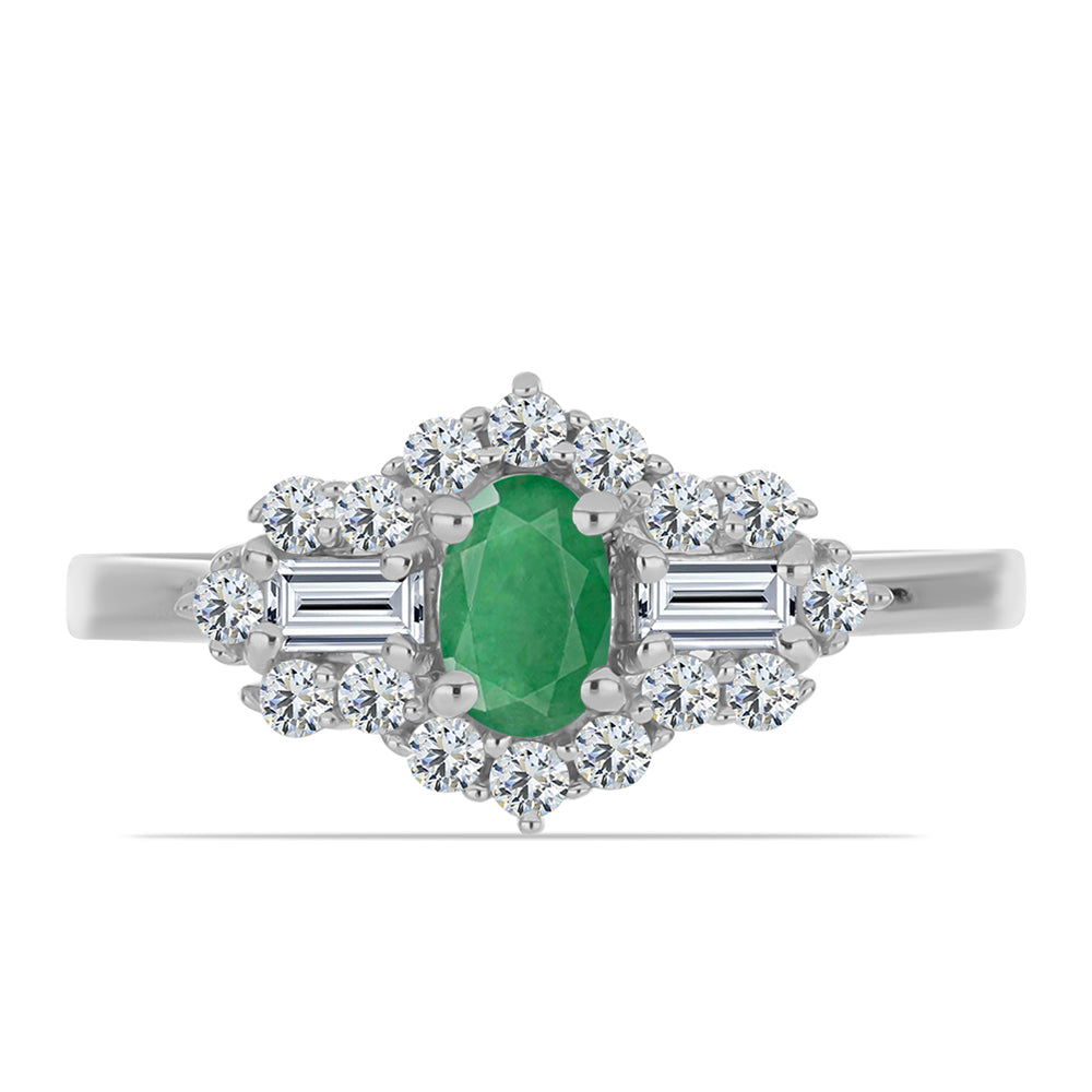 Anillo de Plata con Esmeralda de Brasil y Topacio Blanco