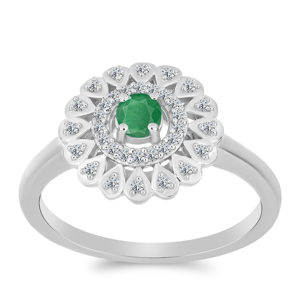 Anillo de Plata con Esmeralda de Brasil y Topacio Blanco