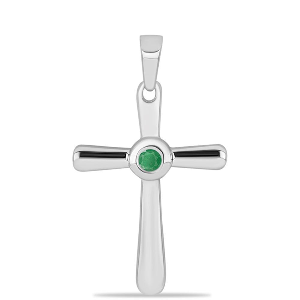 Cruz Colgante de Plata con Esmeralda de Brasil