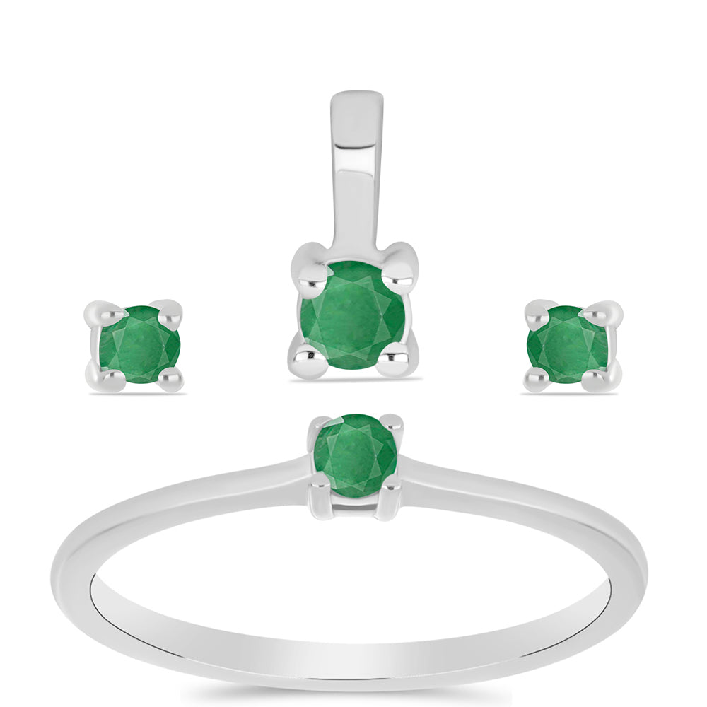 Conjunto de Plata con Esmeralda de Brasil ( Pendientes +Anillo +Colgante ) 1 