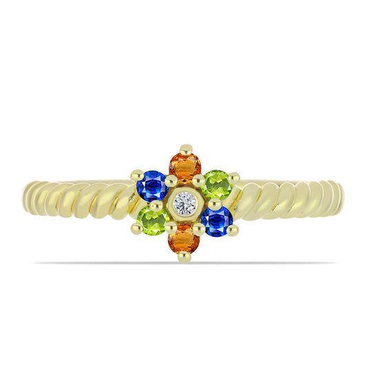 Anillo de Plata Bañada en Oro con Zafiro Arco Iris Rosebery y Topacio Blanco