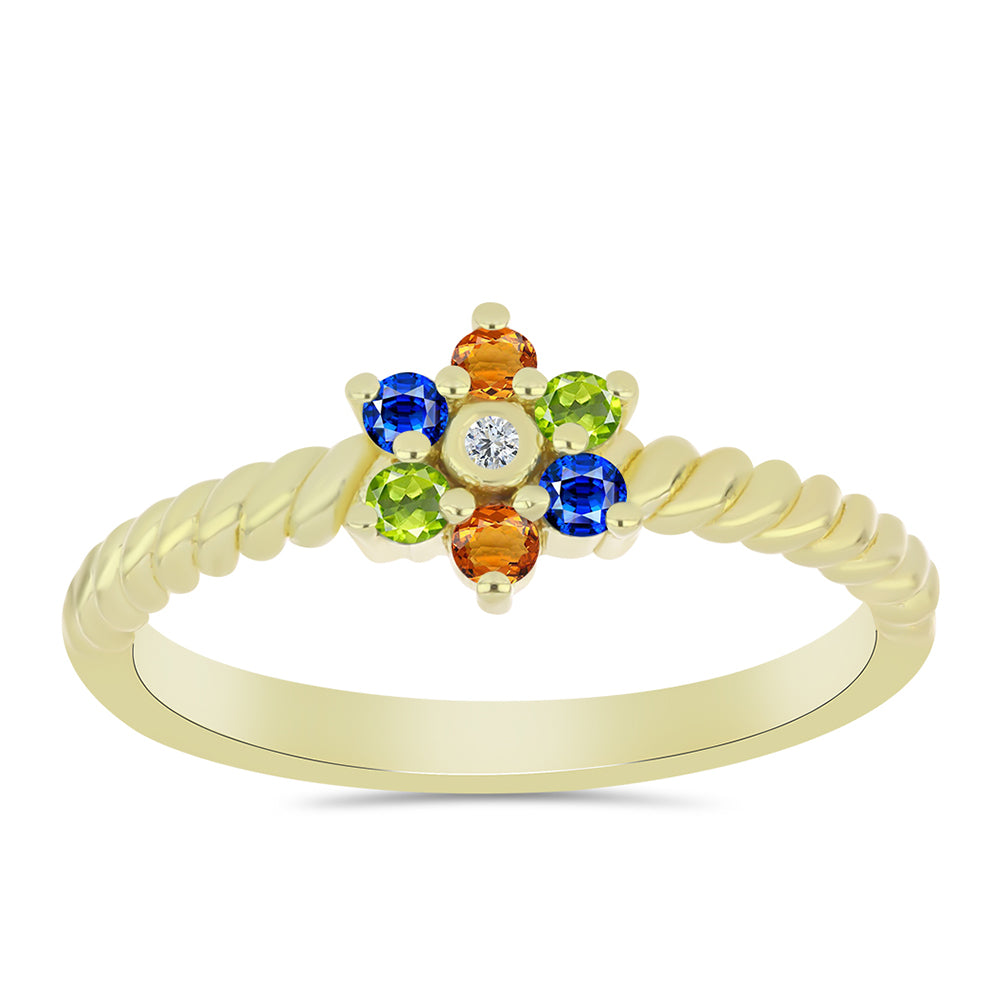 Anillo de Plata Bañada en Oro con Zafiro Arco Iris Rosebery y Topacio Blanco 3 