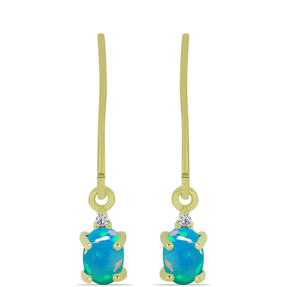 Pendientes de Plata Bañada en Oro con Ópalo Azul Paraiba de Etiopía y Topacio Blanco 3 