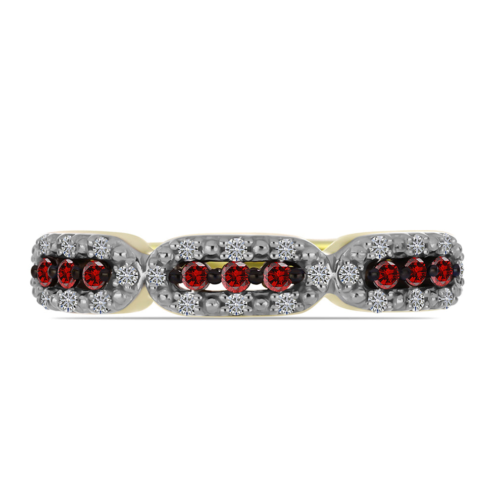Anillo de Plata Bañada en Oro con Diamante Rojo y Diamante blanco 2 