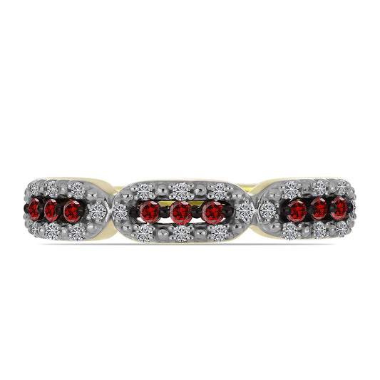 Anillo de Plata Bañada en Oro con Diamante Rojo y Diamante blanco