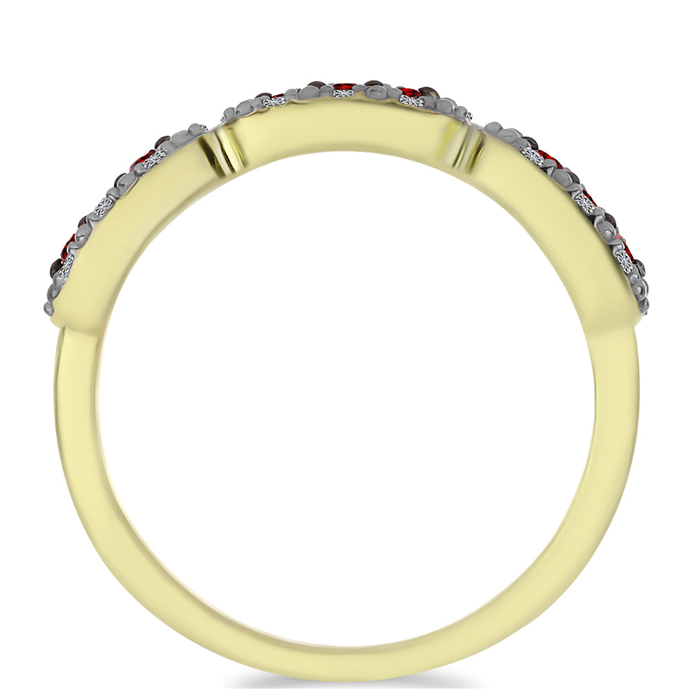 Anillo de Plata Bañada en Oro con Diamante Rojo y Diamante blanco