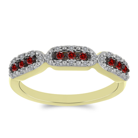 Anillo de Plata Bañada en Oro con Diamante Rojo y Diamante blanco