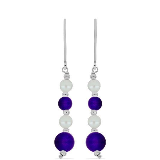Pendientes de Plata con Jade Púrpura y Perla de Agua Dulce
