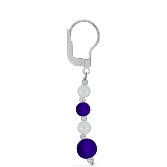 Pendientes de Plata con Jade Púrpura y Perla de Agua Dulce
