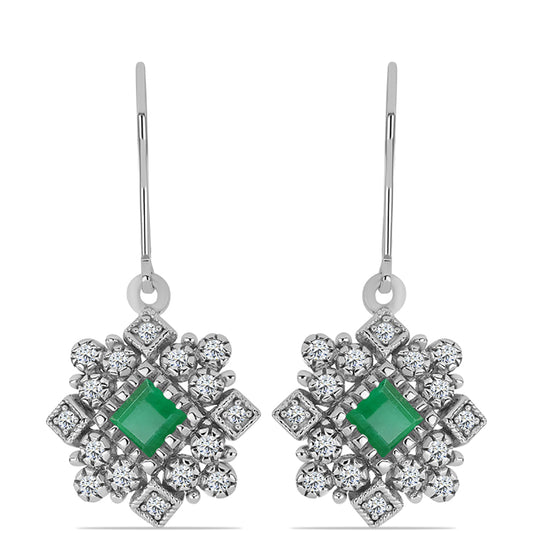 Pendientes de Plata con Esmeralda de Brasil y Topacio Blanco