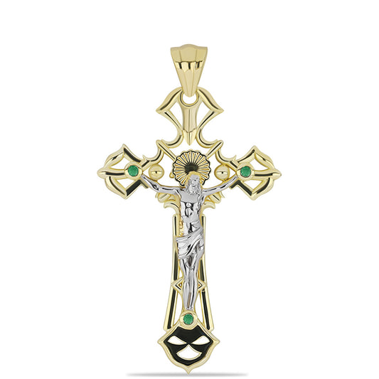 Cruz Colgante de Plata Bañada en Oro con Esmeralda de Brasil