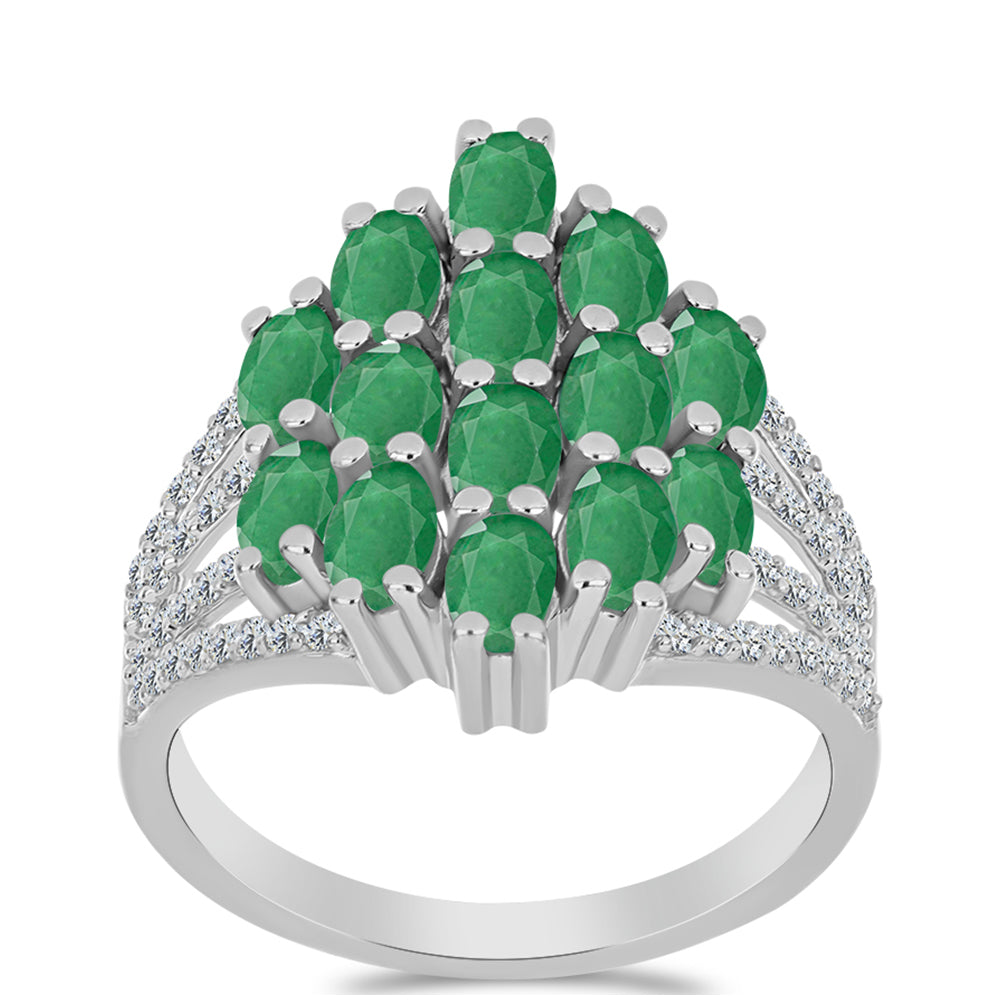 Anillo de Plata con Esmeralda de Brasil y Topacio Blanco 3 