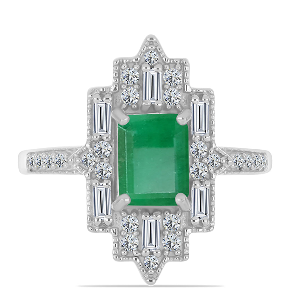 Anillo de Plata con Esmeralda de Brasil y Zircón Blanco 1 
