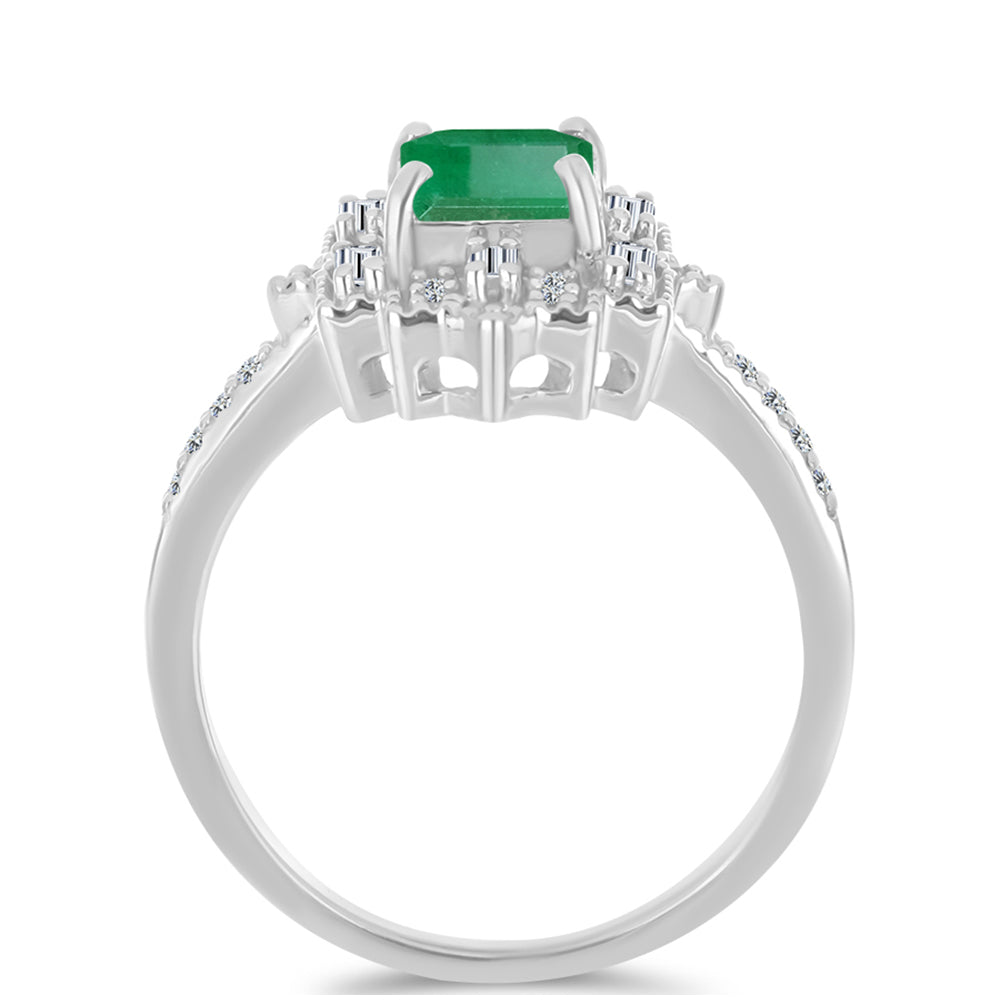 Anillo de Plata con Esmeralda de Brasil y Zircón Blanco 2 